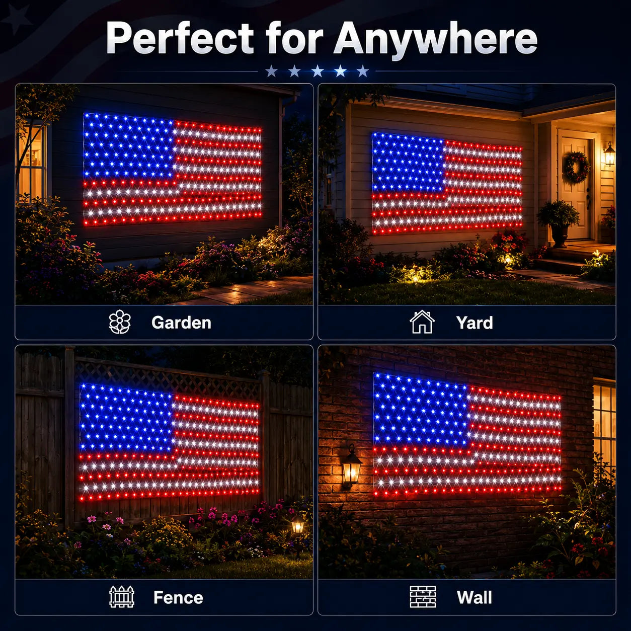 Solar American Flag Lights Outdoor,420 LEDs American Flag Net Lights 6.5ft x 3.28ft Super Bright