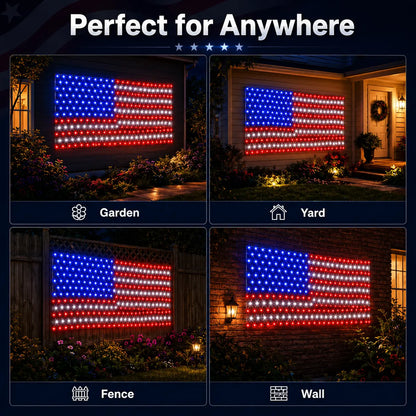 Solar American Flag Lights Outdoor,420 LEDs American Flag Net Lights 6.5ft x 3.28ft Super Bright
