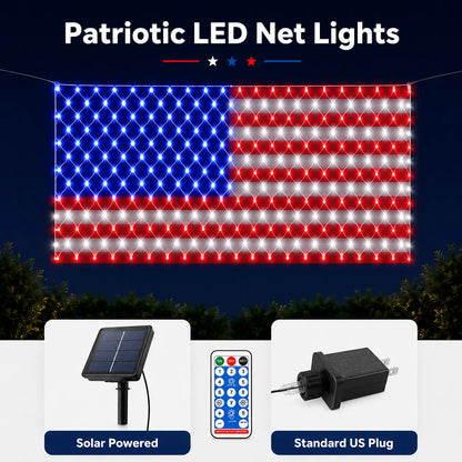 Solar American Flag Lights Outdoor,420 LEDs American Flag Net Lights 6.5ft x 3.28ft Super Bright