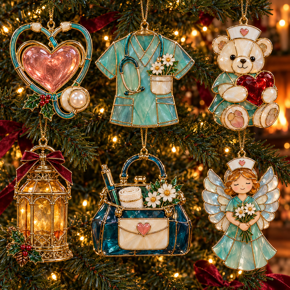 ✨ TopSpire®2026 Nurse Appreciation Stained Glass Christmas Ornaments – Set of 6