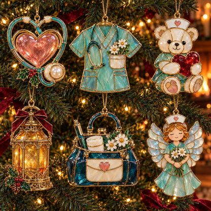 ✨ TopSpire®2026 Nurse Appreciation Stained Glass Christmas Ornaments – Set of 6