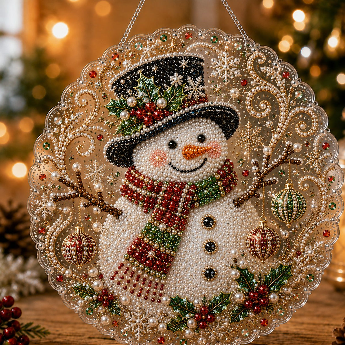 🎄 LAST DAY 49% OFF – ✨TopSpire® Christmas Pearl Diamond Art Hanging Ornament Kit | Luxury Flocked Canvas with Scratch-Resistant Non-Fading Pearl Beads DIY Handmade Holiday Hanging Decor 🎅💎