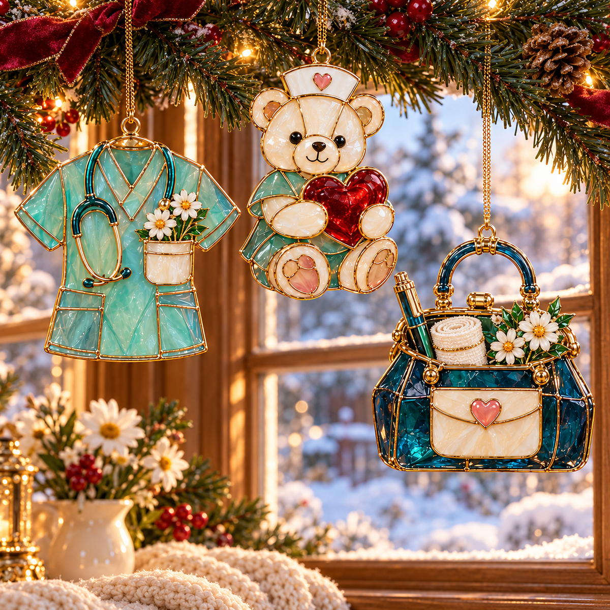 ✨ TopSpire®2026 Nurse Appreciation Stained Glass Christmas Ornaments – Set of 6