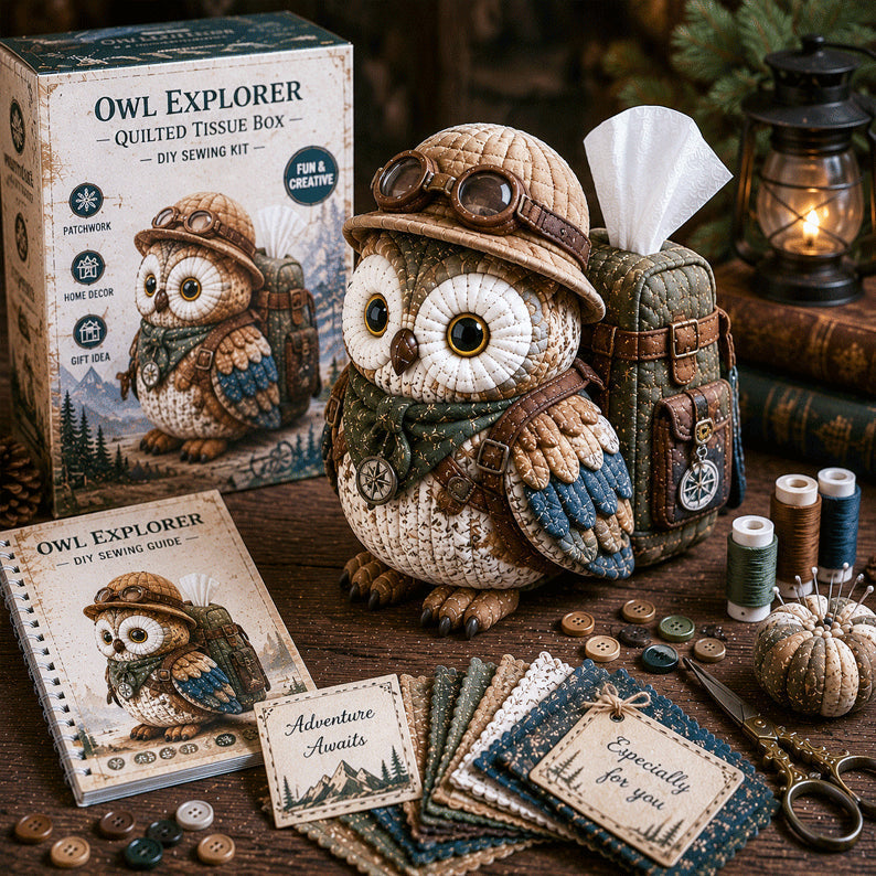 🦉DIY Sewing Kit - Quilted Tissue Box with Wise Owl Pattern