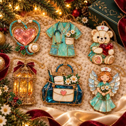 ✨ TopSpire®2026 Nurse Appreciation Stained Glass Christmas Ornaments – Set of 6