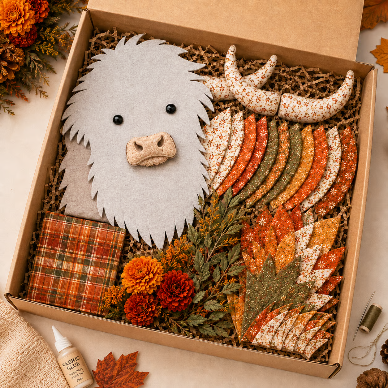 ⏰LAST DAY 49% OFF - 🐮💐🌸 Birth Flower Highland Cow 3D Layered Fabric Art DIY Kit