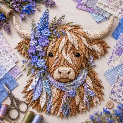⏰LAST DAY 49% OFF - 🐮💐🌸 Birth Flower Highland Cow 3D Layered Fabric Art DIY Kit