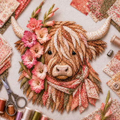 ⏰LAST DAY 49% OFF - 🐮💐🌸 Birth Flower Highland Cow 3D Layered Fabric Art DIY Kit