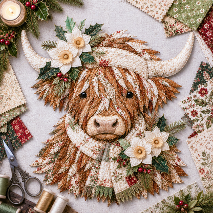 ⏰LAST DAY 49% OFF - 🐮💐🌸 Birth Flower Highland Cow 3D Layered Fabric Art DIY Kit