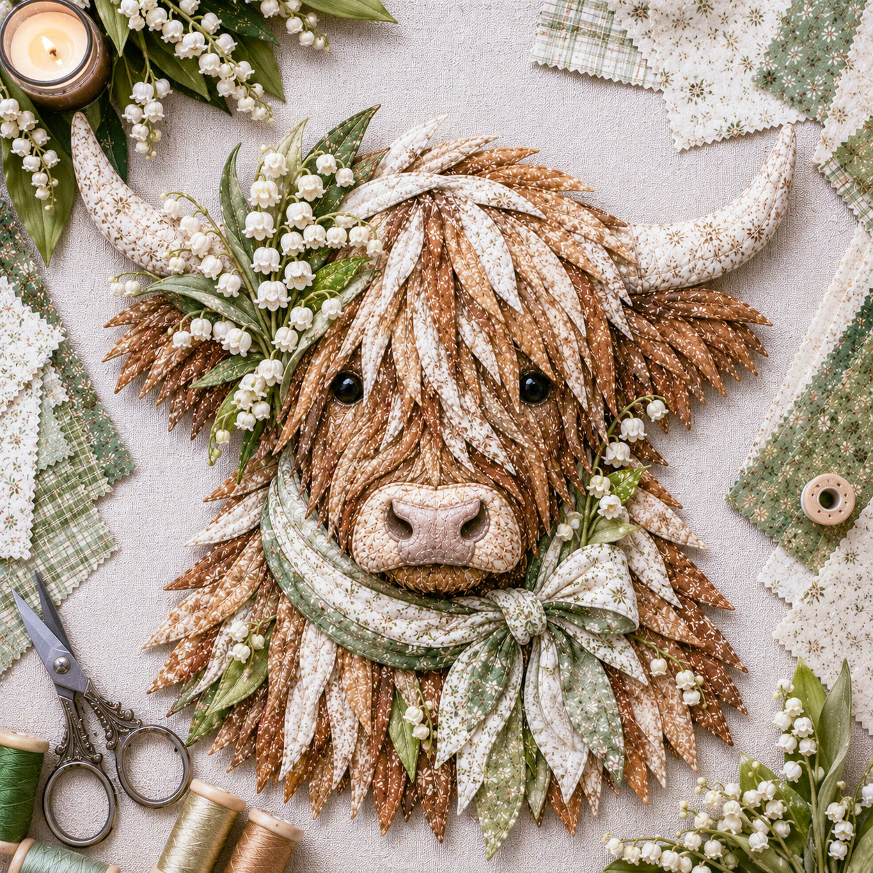 ⏰LAST DAY 49% OFF - 🐮💐🌸 Birth Flower Highland Cow 3D Layered Fabric Art DIY Kit