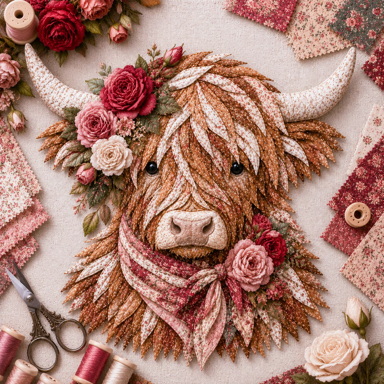 ⏰LAST DAY 49% OFF - 🐮💐🌸 Birth Flower Highland Cow 3D Layered Fabric Art DIY Kit