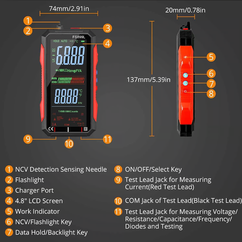 🔧 50% OFF NOW! ⚡- USB Rechargeable Digital Multimeter with Flashlight-Auto-Ranging, LCD Backlight & Portable Design